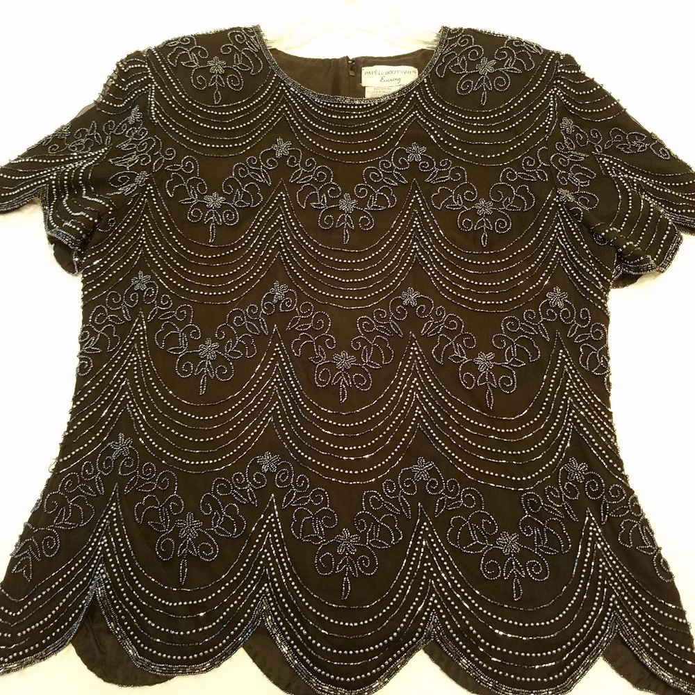 Papell Boutique black beaded evening top